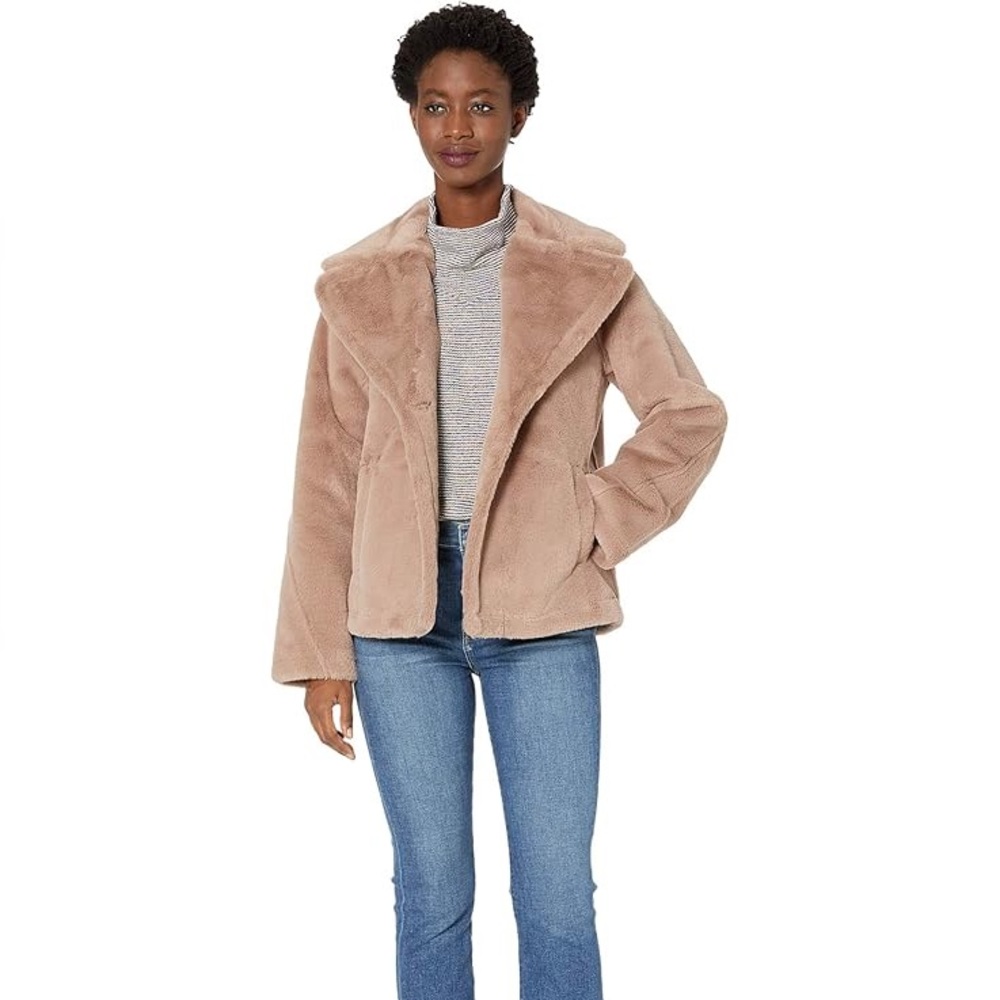 Avec Les Filles Faux Fur Short Soft Neutral Dove Brown Taupe Chubby Teddy Jacket